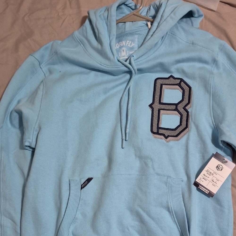 Light Blue Crewneck Hoodie with 'B' Patch